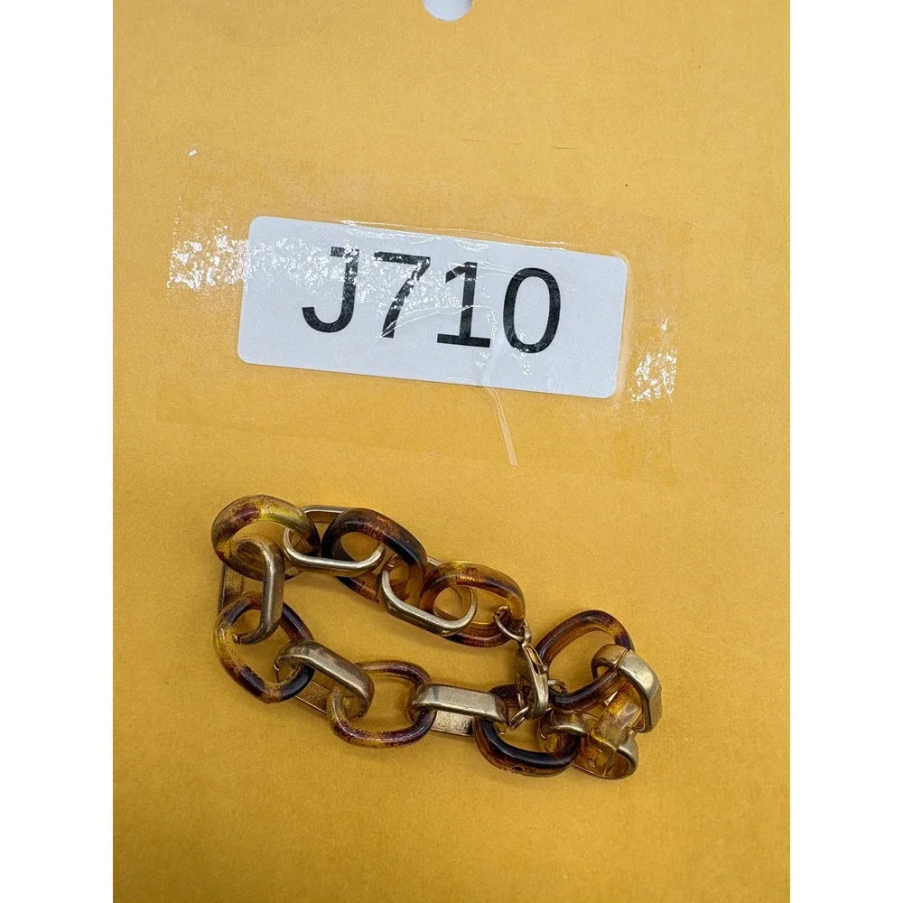 Gold Tone and Tortoiseshell Resin Chunky Oval Chain Link‎ Bracelet